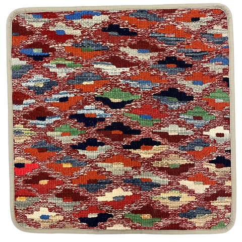 27505- Kelim Hand-Woven/Flat Weaved/Handmade Afghan Kelim Pillow Cover/Carpet Tribal/Nomadic Authentic/Size: 1'6" x 1'6" /46cm x 46cm