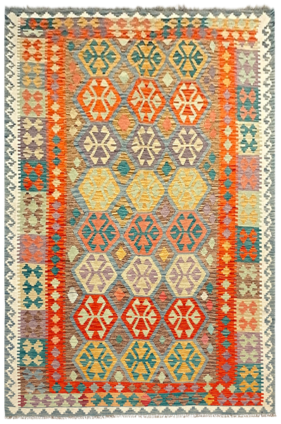 27510- Kelim Hand-Woven/Flat-Weaved/Afghan Kelim/Carpet Modren/Nomadic Authentic/Size: 9'9" x 6'5"/297cm x 196cm