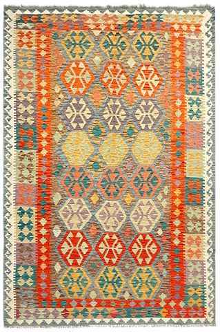 27510- Kelim Hand-Woven/Flat-Weaved/Afghan Kelim/Carpet Modren/Nomadic Authentic/Size: 9'9" x 6'5"/297cm x 196cm
