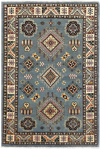 27525-Kazak Hand-Knotted/Handmade Afghan Rug/Carpet Tribal/Nomadic Authentic/ Size: 5'9" x 3'10"/175cm x 117cm