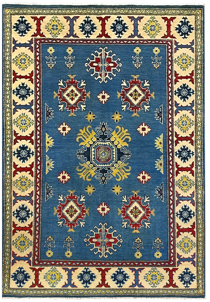 27527-Kazak Hand-Knotted/Handmade Afghan Rug/Carpet Tribal/Nomadic Authentic/ Size: 6'1" x 4'2"/185cm x 127cm