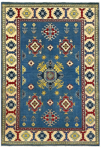27527-Kazak Hand-Knotted/Handmade Afghan Rug/Carpet Tribal/Nomadic Authentic/ Size: 6'1" x 4'2"/185cm x 127cm