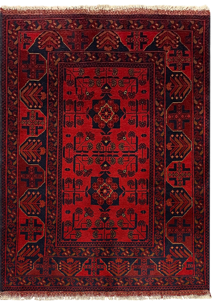 27528 - Khal Mohammad Hand-Knotted/Handmade Afghan Rug/Carpet/Traditional/Authentic/Size: 4'8" x 3'4"/142cm x 102cm