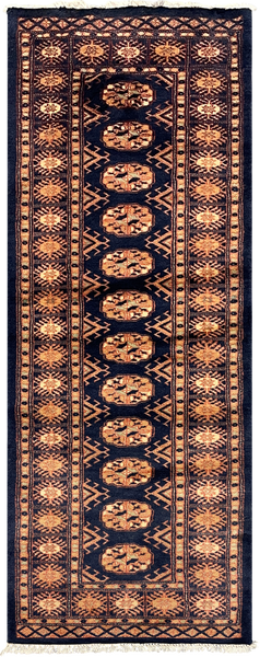 27628-Bokhara Hand-Knotted/Handmade Pakistani Rug/Carpet Tribal/Nomadic Authentic/ Size: 5'9" x 2'2"/175cm ×66cm