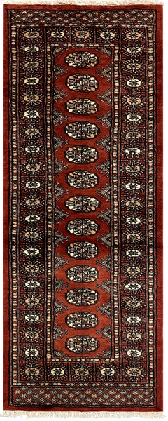 27631-Bokhara Hand-Knotted/Handmade Pakistani Rug/Carpet Tribal/Nomadic Authentic/ Size: 5'8" x 2'2"/173cm ×66cm