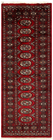 27639-Bokhara Hand-Knotted/Handmade Pakistani Rug/Carpet Tribal/Nomadic Authentic/ Size: 5'7" x 2'1"/170cm ×64cm