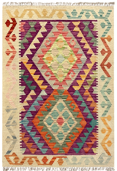 27659- Kelim Hand-Woven/Flat-Weaved/Afghan Kelim/Carpet Modern/Nomadic Authentic/Size: 3'9" x 2'6"/114cm ×76cm