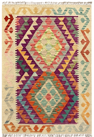 27659- Kelim Hand-Woven/Flat-Weaved/Afghan Kelim/Carpet Modern/Nomadic Authentic/Size: 3'9" x 2'6"/114cm ×76cm