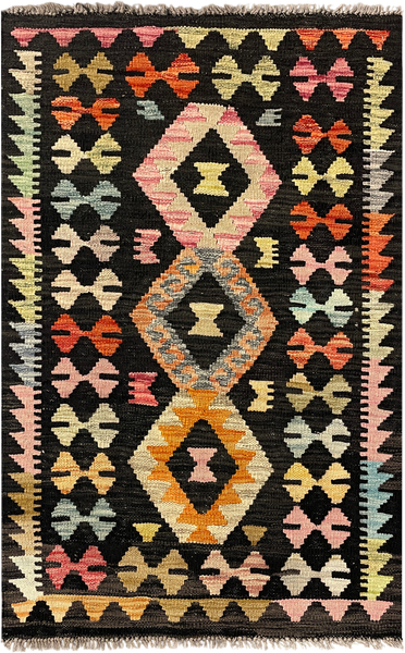 27660 - Kelim Hand-Woven/Flat-Weaved/Afghan Kelim/Carpet Modern/Nomadic Authentic/Size: 4'2" x 2'7"/127cm ×79cm