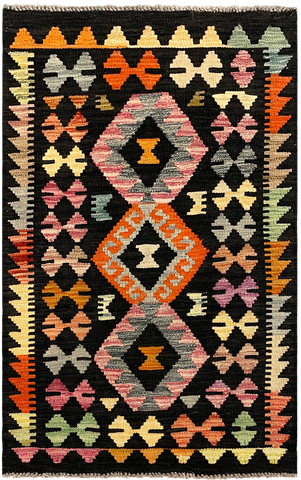 27661 - Kelim Hand-Woven/Flat-Weaved/Afghan Kelim/Carpet Modern/Nomadic Authentic/Size: 4'0" x 2'6"/122cm ×76cm