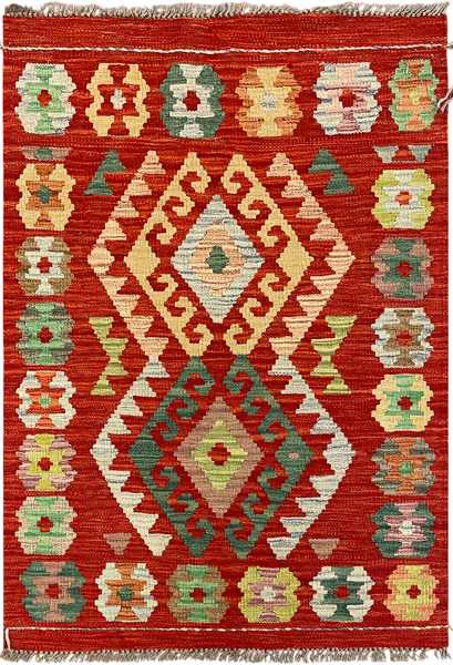 27662 - Kelim Hand-Woven/Flat-Weaved/Afghan Kelim/Carpet Modern/Nomadic Authentic/Size: 3'10" x 2'7"/117cm ×79cm