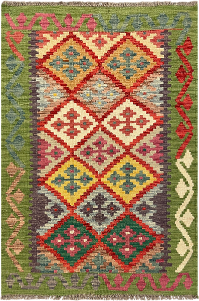 27663 - Kelim Hand-Woven/Flat-Weaved/Afghan Kelim/Carpet Modern/Nomadic Authentic/Size: 4'2" x 2'9"/127cm ×84cm