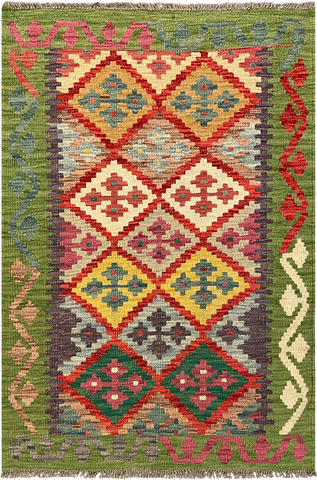 27663 - Kelim Hand-Woven/Flat-Weaved/Afghan Kelim/Carpet Modern/Nomadic Authentic/Size: 4'2" x 2'9"/127cm ×84cm