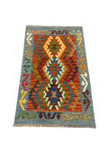 27671 - Kelim Hand-Woven/Flat-Weaved/Afghan Kelim/Carpet Modern/Nomadic Authentic/Size: 3'11" x 2'6"/119cm × 76cm
