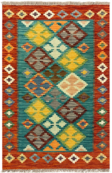27672 - Kelim Hand-Woven/Flat-Weaved/Afghan Kelim/Carpet Modern/Nomadic Authentic/Size: 4'1" x 2'7"/124 cm × 79cm