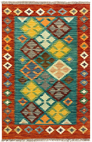 27672 - Kelim Hand-Woven/Flat-Weaved/Afghan Kelim/Carpet Modern/Nomadic Authentic/Size: 4'1" x 2'7"/124 cm × 79cm