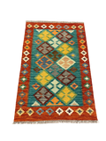 27672 - Kelim Hand-Woven/Flat-Weaved/Afghan Kelim/Carpet Modern/Nomadic Authentic/Size: 4'1" x 2'7"/124 cm × 79cm