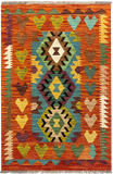 27674 - Kelim Hand-Woven/Flat-Weaved/Afghan Kelim/Carpet Modern/Nomadic Authentic/Size: 4'2" x 2'8"/127 cm × 81cm