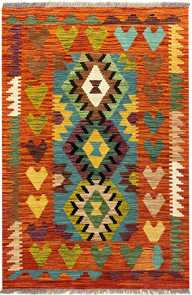 27674 - Kelim Hand-Woven/Flat-Weaved/Afghan Kelim/Carpet Modern/Nomadic Authentic/Size: 4'2" x 2'8"/127 cm × 81cm