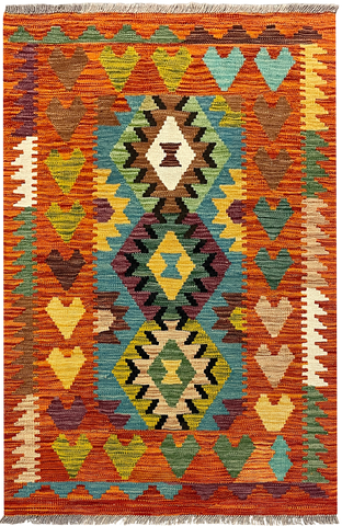 27674 - Kelim Hand-Woven/Flat-Weaved/Afghan Kelim/Carpet Modern/Nomadic Authentic/Size: 4'2" x 2'8"/127 cm × 81cm