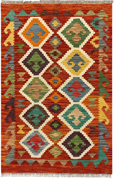 27678 - Kelim Hand-Woven/Flat-Weaved/Afghan Kelim/Carpet Modern/Nomadic Authentic/Size: 4'0" x 2'6"/122cm × 76cm