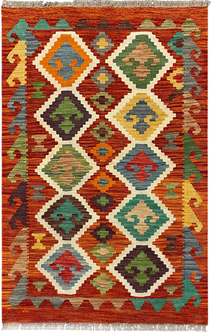 27678 - Kelim Hand-Woven/Flat-Weaved/Afghan Kelim/Carpet Modern/Nomadic Authentic/Size: 4'0" x 2'6"/122cm × 76cm