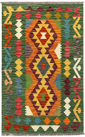 27679 - Kelim Hand-Woven/Flat-Weaved/Afghan Kelim/Carpet Modern/Nomadic Authentic/Size: 4'3" x 2'7"/130cm × 79cm