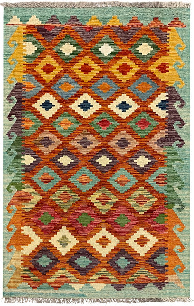 27682 - Kelim Hand-Woven/Flat-Weaved/Afghan Kelim/Carpet Modern/Nomadic Authentic/Size: 4'5" x 2'9"/135cm × 84cm
