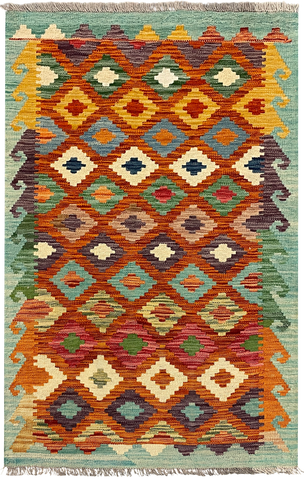 27682 - Kelim Hand-Woven/Flat-Weaved/Afghan Kelim/Carpet Modern/Nomadic Authentic/Size: 4'5" x 2'9"/135cm × 84cm