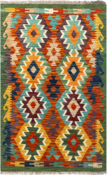 27687 - Kelim Hand-Woven/Flat-Weaved/Afghan Kelim/Carpet Modern/Nomadic Authentic/Size: 4'3" x 2'9"/130 cm × 84cm
