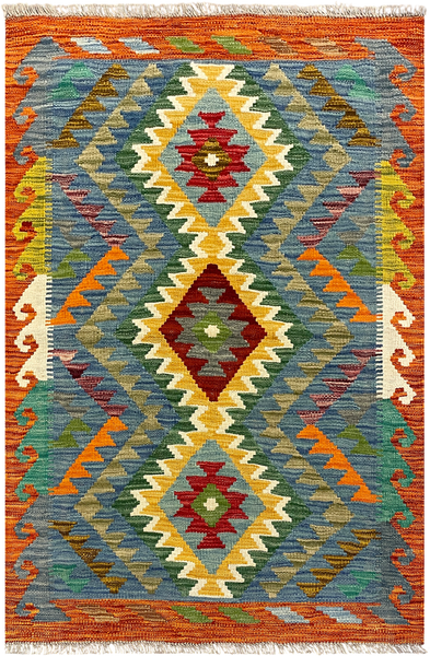 27693 - Kelim Hand-Woven/Flat-Weaved/Afghan Kelim/Carpet Modern/Nomadic Authentic/Size: 4'0" x 2'7"/122 cm × 79 cm