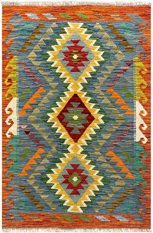 27693 - Kelim Hand-Woven/Flat-Weaved/Afghan Kelim/Carpet Modern/Nomadic Authentic/Size: 4'0" x 2'7"/122 cm × 79 cm