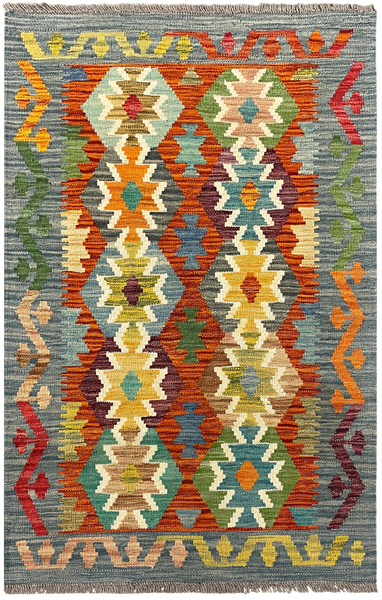 27697 - Kelim Hand-Woven/Flat-Weaved/Afghan Kelim/Carpet Modern/Nomadic Authentic/Size: 4'1" x 2'7"/124 cm × 79 cm