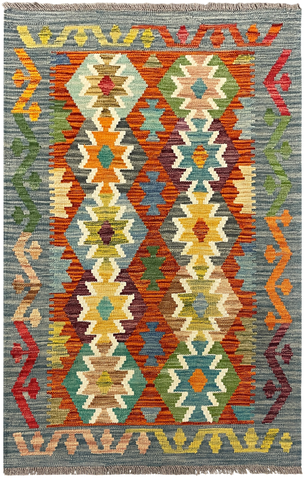 27697 - Kelim Hand-Woven/Flat-Weaved/Afghan Kelim/Carpet Modern/Nomadic Authentic/Size: 4'1" x 2'7"/124 cm × 79 cm