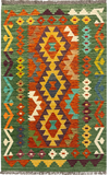 27698 - Kelim Hand-Woven/Flat-Weaved/Afghan Kelim/Carpet Modern/Nomadic Authentic/Size: 4'3" x 2'7"/130 cm × 79 cm