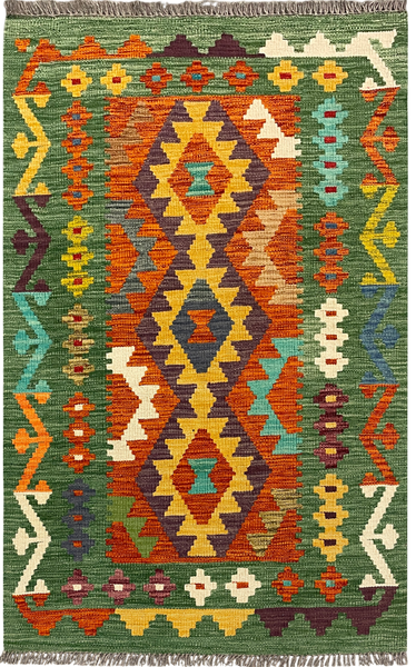 27698 - Kelim Hand-Woven/Flat-Weaved/Afghan Kelim/Carpet Modern/Nomadic Authentic/Size: 4'3" x 2'7"/130 cm × 79 cm