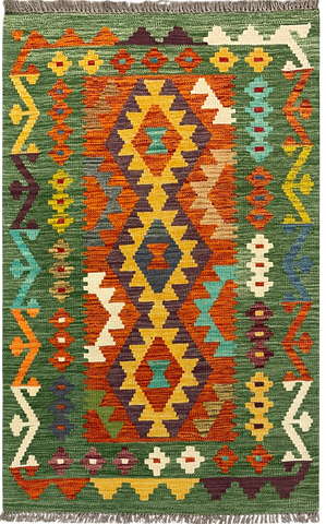 27698 - Kelim Hand-Woven/Flat-Weaved/Afghan Kelim/Carpet Modern/Nomadic Authentic/Size: 4'3" x 2'7"/130 cm × 79 cm