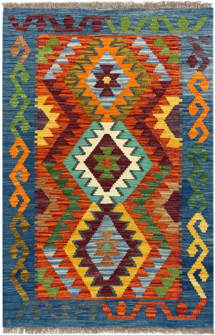 27700 - Kelim Hand-Woven/Flat-Weaved/Afghan Kelim/Carpet Modern/Nomadic Authentic/Size: 4'1" x 2'7"/124 cm × 79 cm