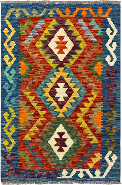 27701 - Kelim Hand-Woven/Flat-Weaved/Afghan Kelim/Carpet Modern/Nomadic Authentic/Size: 4'1" x 2'8"/124 cm × 81 cm