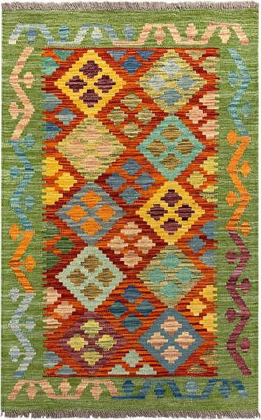 27702 - Kelim Hand-Woven/Flat-Weaved/Afghan Kelim/Carpet Modern/Nomadic Authentic/Size: 4'2" x 2'7"/127 cm × 79 cm