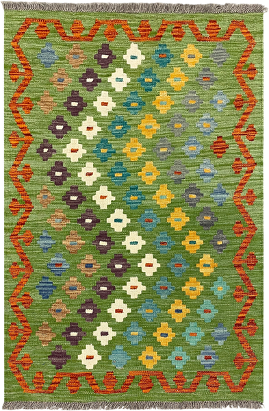 27703 - Kelim Hand-Woven/Flat-Weaved/Afghan Kelim/Carpet Modern/Nomadic Authentic/Size: 4'2" x 2'8"/127 cm × 81 cm