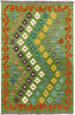 27703 - Kelim Hand-Woven/Flat-Weaved/Afghan Kelim/Carpet Modern/Nomadic Authentic/Size: 4'2" x 2'8"/127 cm × 81 cm