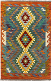 27704 - Kelim Hand-Woven/Flat-Weaved/Afghan Kelim/Carpet Modern/Nomadic Authentic/Size: 4'1" x 2'7"/124 cm × 79 cm
