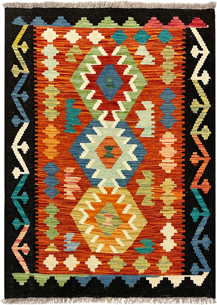 27705 - Kelim Hand-Woven/Flat-Weaved/Afghan Kelim/Carpet Modern/Nomadic Authentic/Size: 4'2" x 2'11"/127 cm × 89 cm