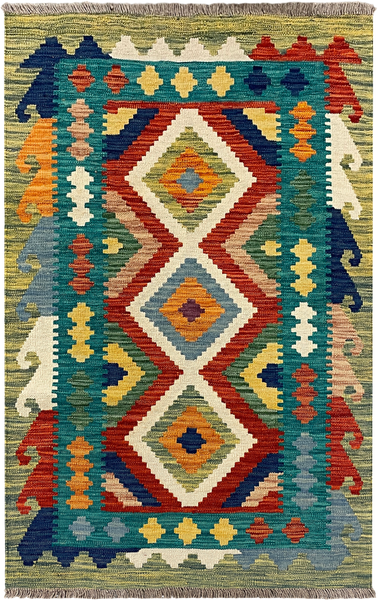 27706 - Kelim Hand-Woven/Flat-Weaved/Afghan Kelim/Carpet Modern/Nomadic Authentic/Size: 4'2" x 2'7"/127 cm × 79 cm