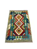 27706 - Kelim Hand-Woven/Flat-Weaved/Afghan Kelim/Carpet Modern/Nomadic Authentic/Size: 4'2" x 2'7"/127 cm × 79 cm
