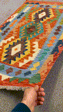27710 - Kelim Hand-Woven/Flat-Weaved/Afghan Kelim/Carpet Modern/Nomadic Authentic/Size: 4'0" x 2'7"/122cm x 79cm