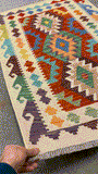 27711 - Kelim Hand-Woven/Flat-Weaved/Afghan Kelim/Carpet Modren/Nomadic Authentic/Size: 4'2" x 2'8"/127cm x 81cm