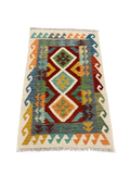 27712- Kelim Hand-Woven/Flat-Weaved/Afghan Kelim/Carpet Modren/Nomadic Authentic/Size: 4'3" x 2'8"/130cm x 81cm