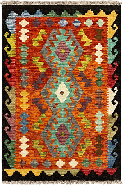 27714 - Kelim Hand-Woven/Flat-Weaved/Afghan Kelim/Carpet Modren/Nomadic Authentic/Size: 4'0" x 2'7"/122cm x 79cm